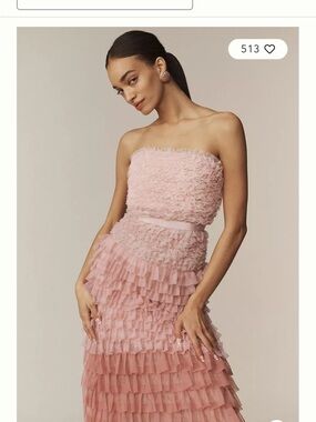 Anthropologie Blush Pink Strapless Ruffle Tier Gown